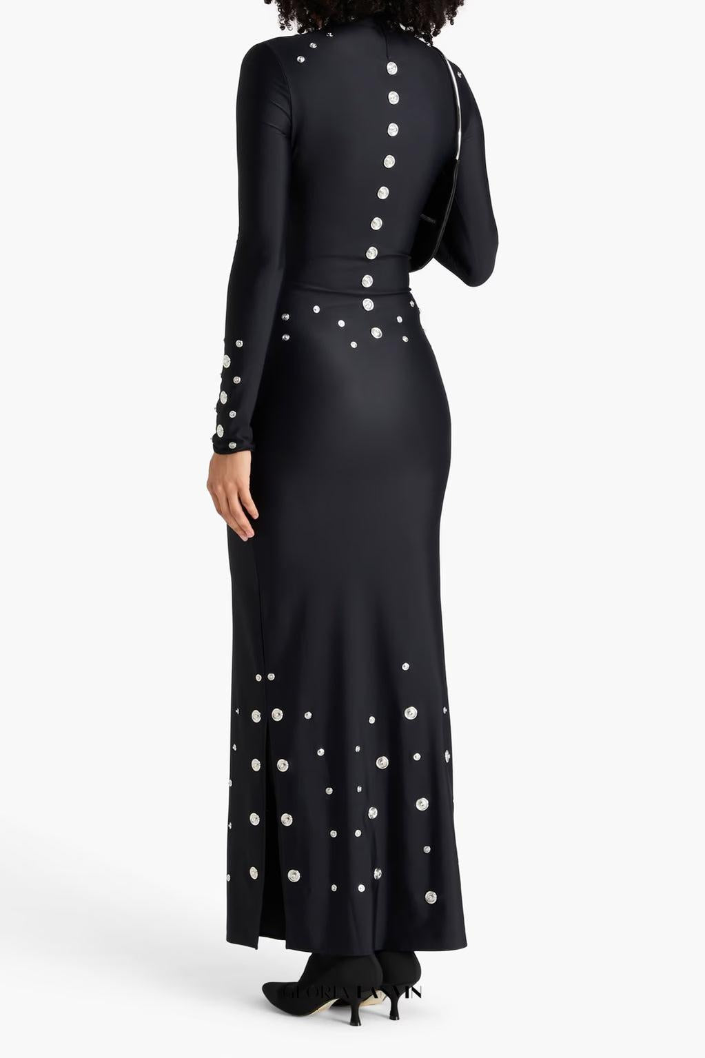 clara Embellished stretch-jersey maxi dress in black
