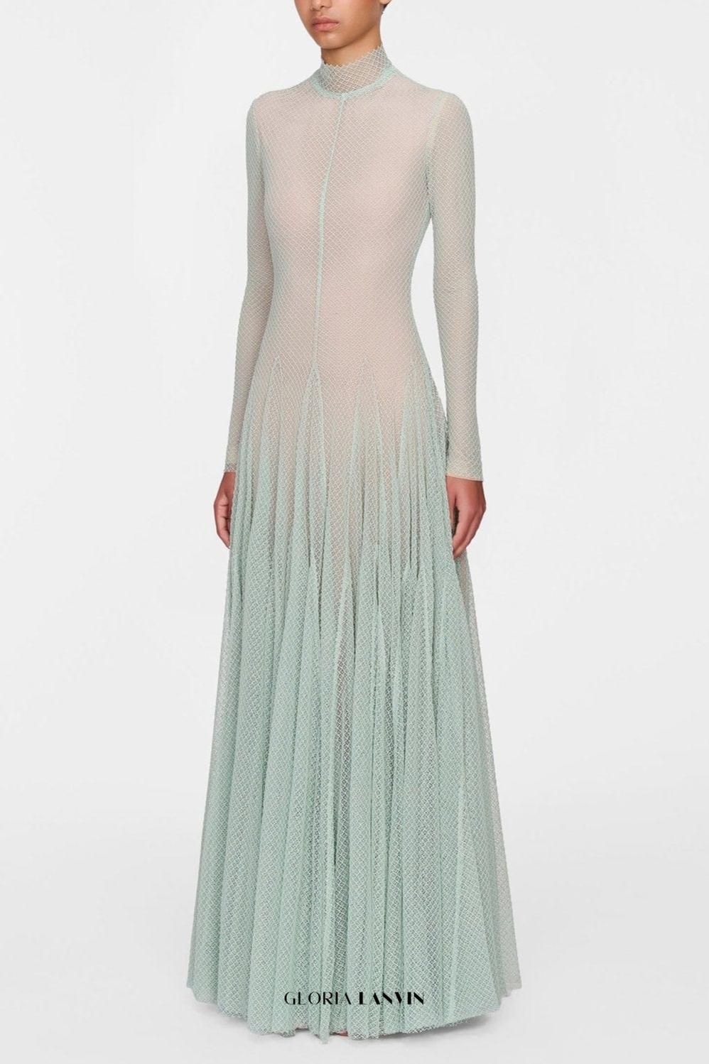 anila mint mesh long sleeve slim maxi dress