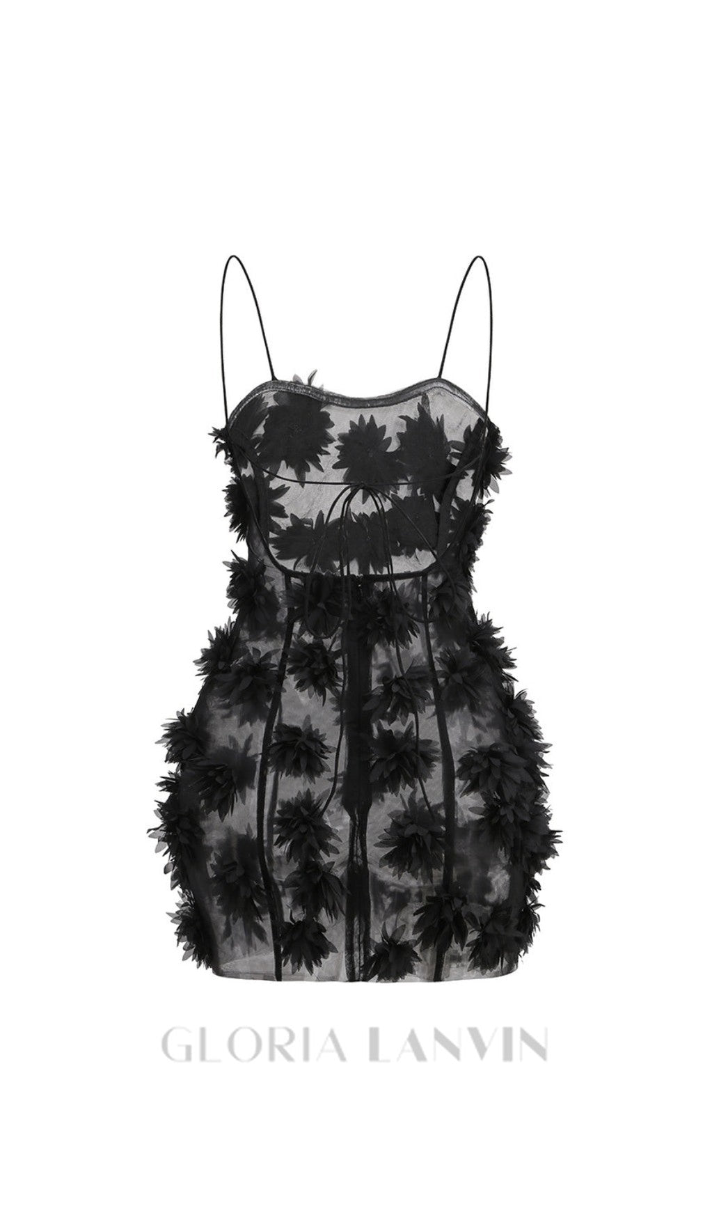 Robe courte noire ornée de fleurs