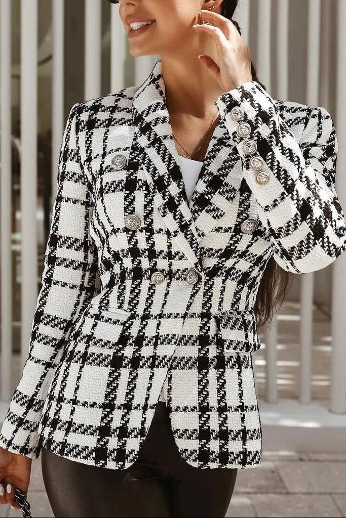 quintina black white Plaid Blazer