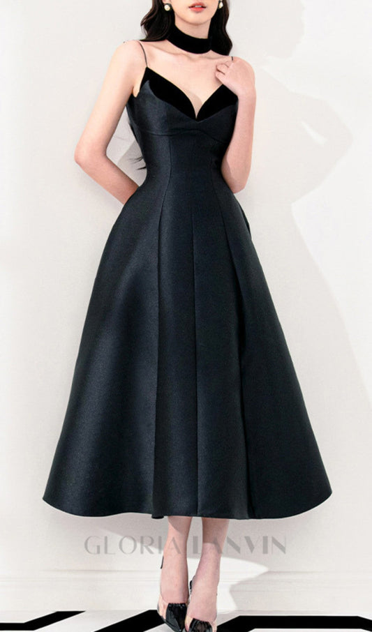 Patchwork-Midikleid in Schwarz