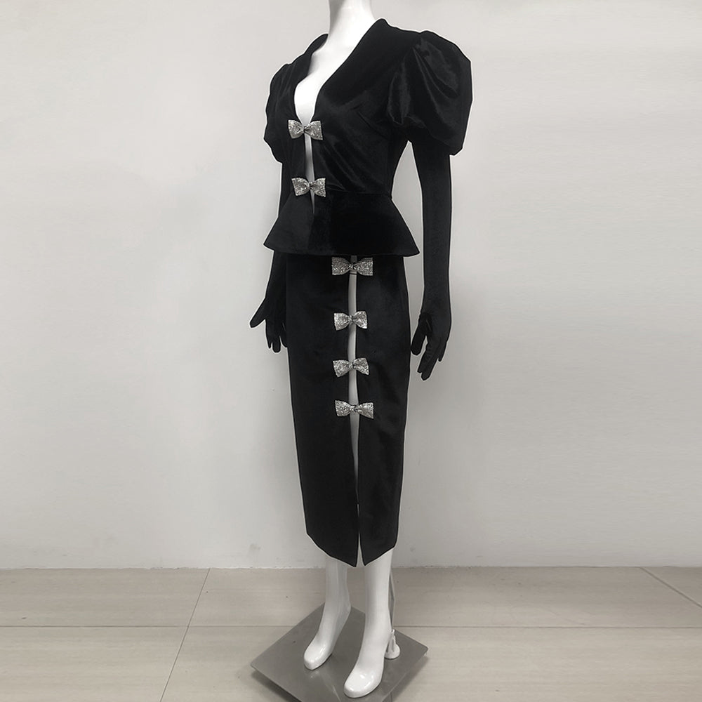 Ensemble robe mini Victoria à découpe et nœud noir