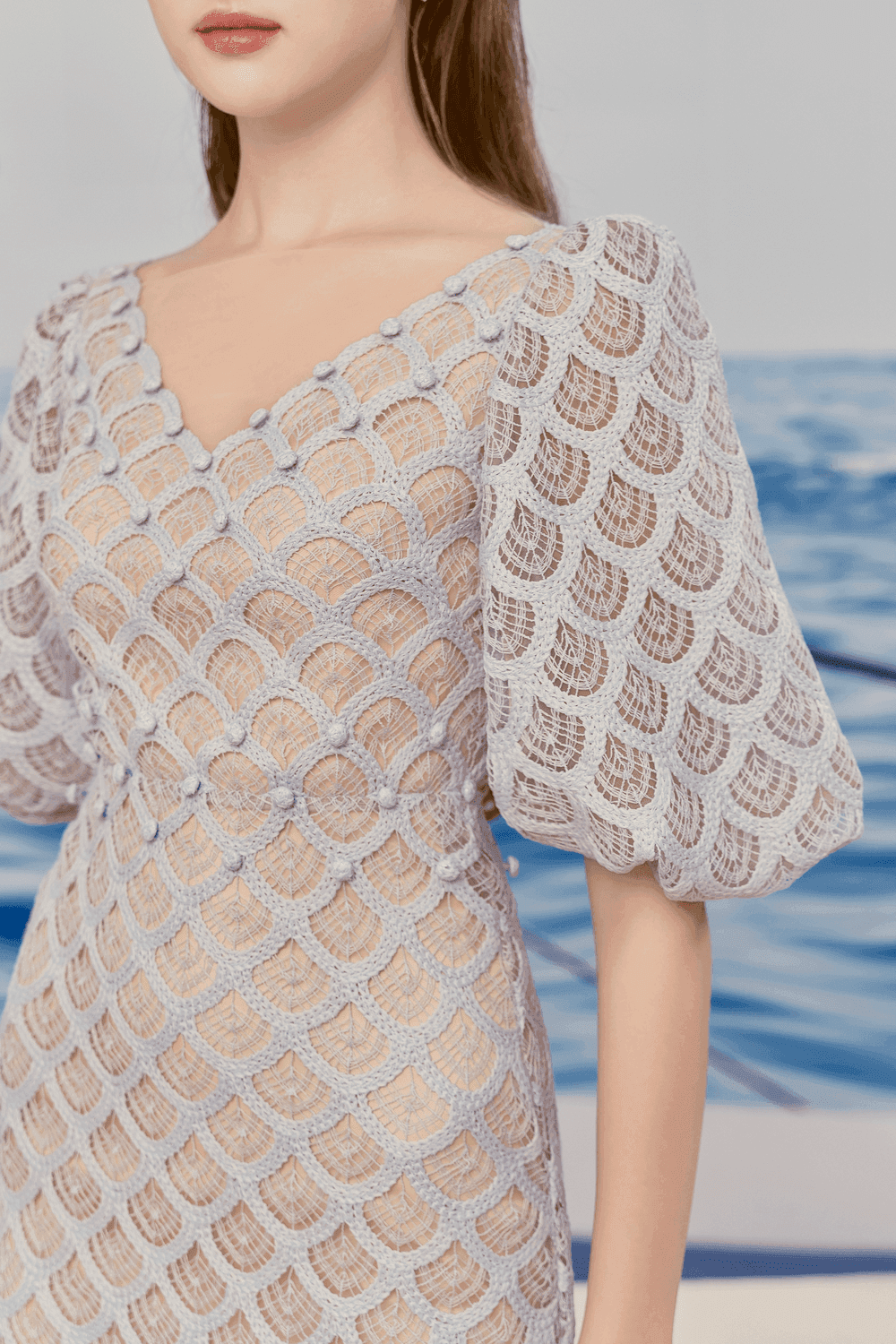 Robe midi en dentelle à manches bouffantes Ciara Trumpet