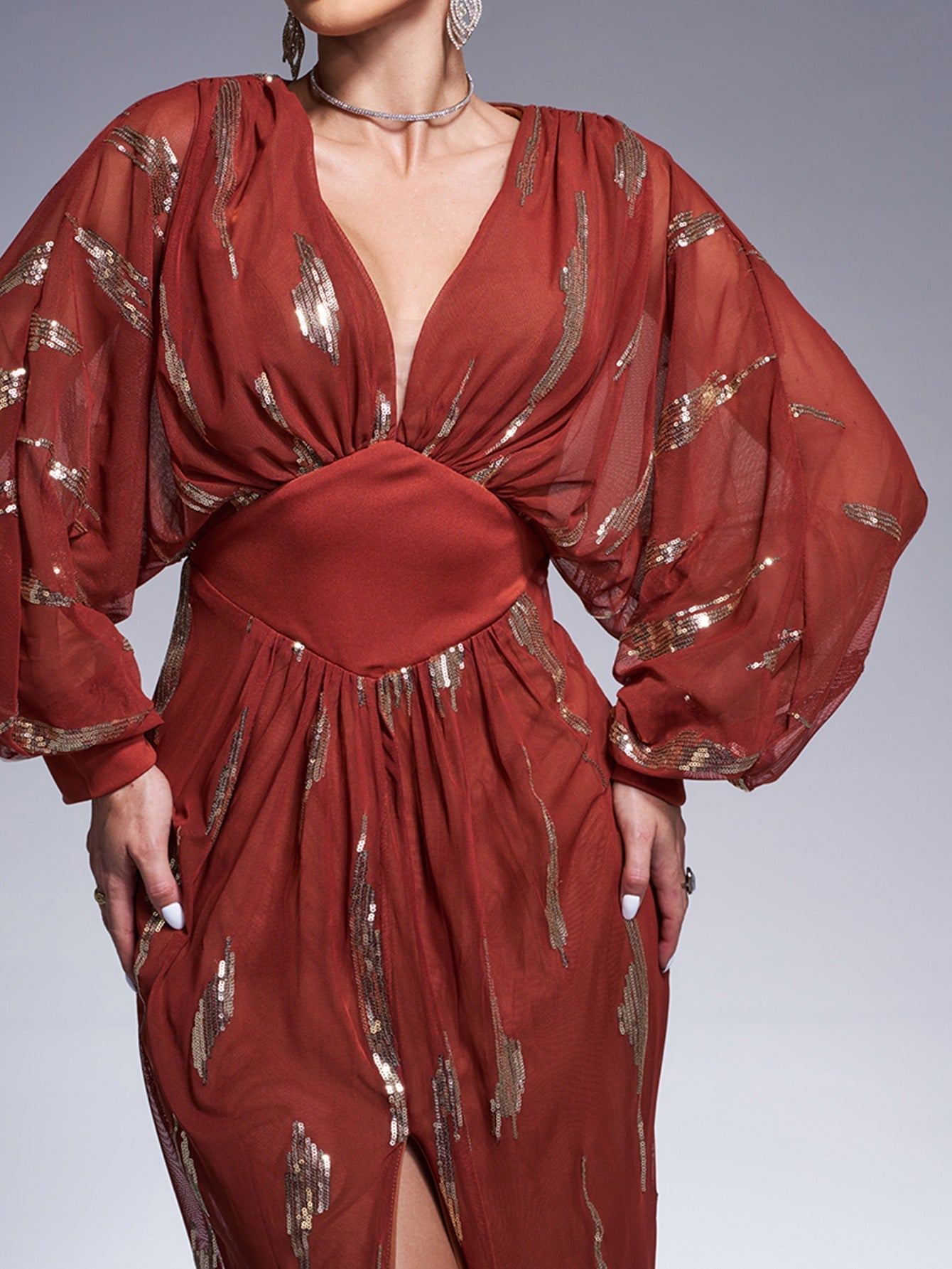 Robe de bal à sequins à manches lanternes