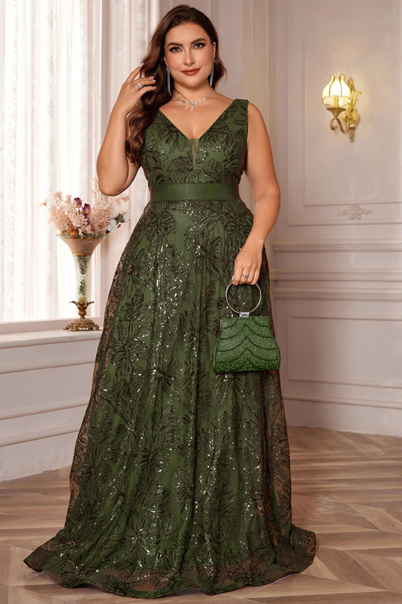 Davina Deep-V Sequined Maxi Dress