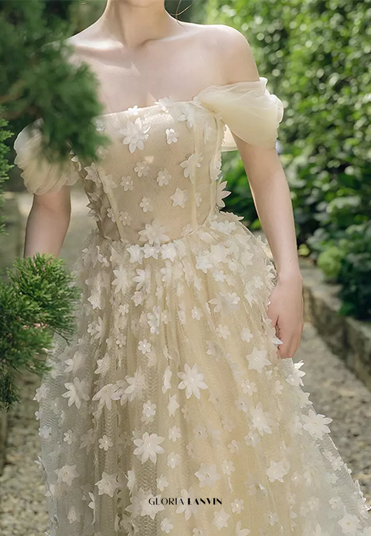 Robe longue bustier Sabrina Flower beige