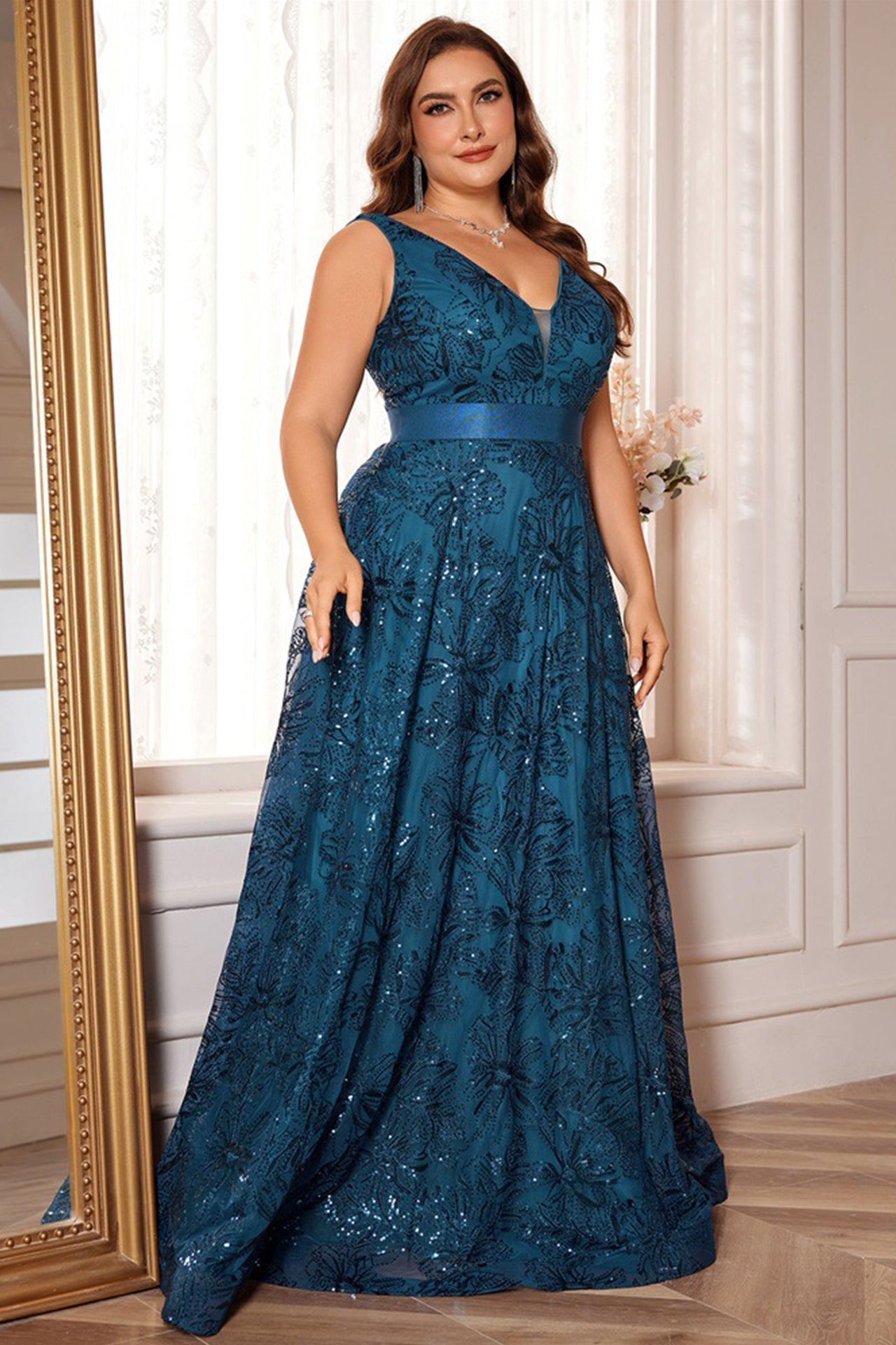 Davina Deep-V Sequined Maxi Dress