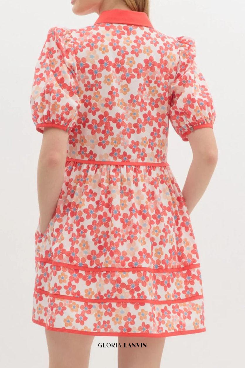 Floral Print Collared Mini Dress