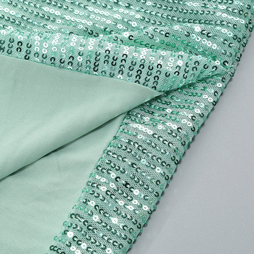 Robe longue à sequins froncée et fente haute verte