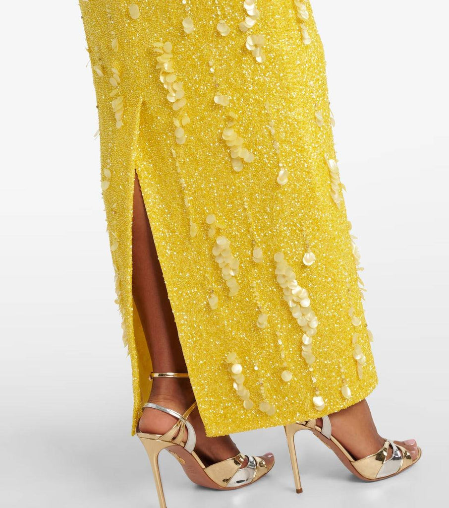 kelly beaded sequined sleeveless maxi dress in yellow