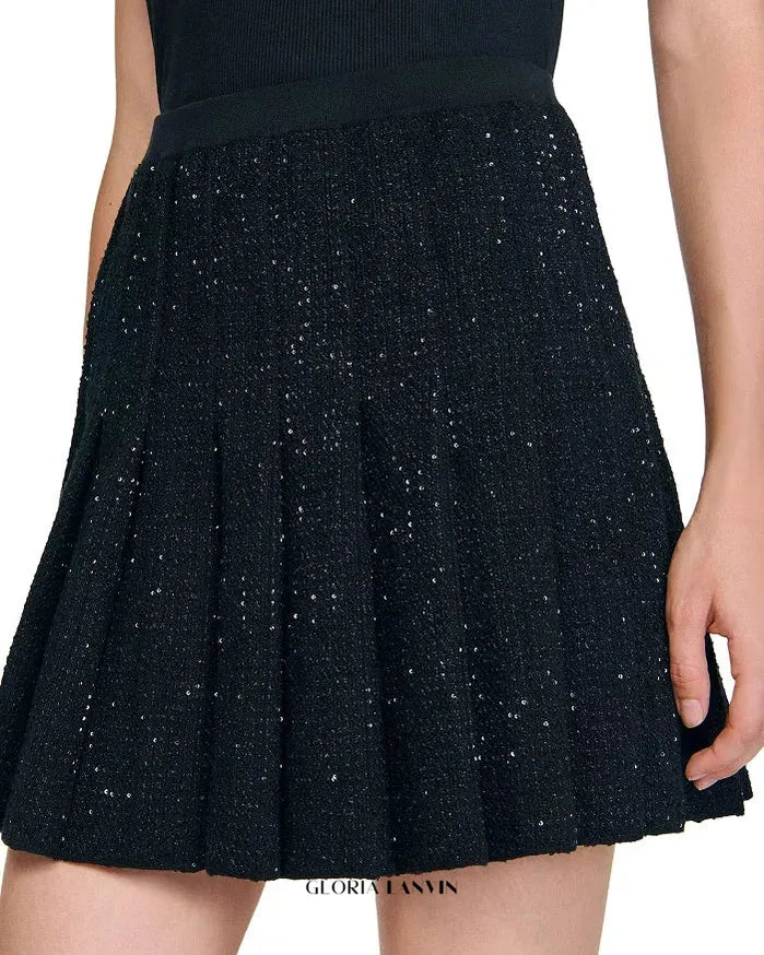 Jody Black Short Tweed Pleated Skirt