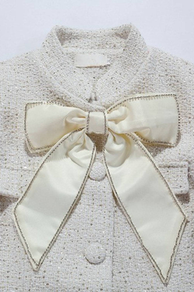 theresa Large bow feather blazer mini dress in white