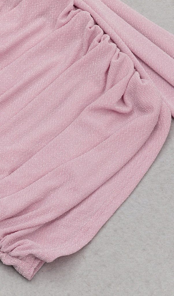 SEQUIN RUCHED MINI DRESS IN ROSE PINK DRESS styleofcb 