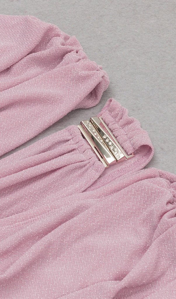 SEQUIN RUCHED MINI DRESS IN ROSE PINK DRESS styleofcb 