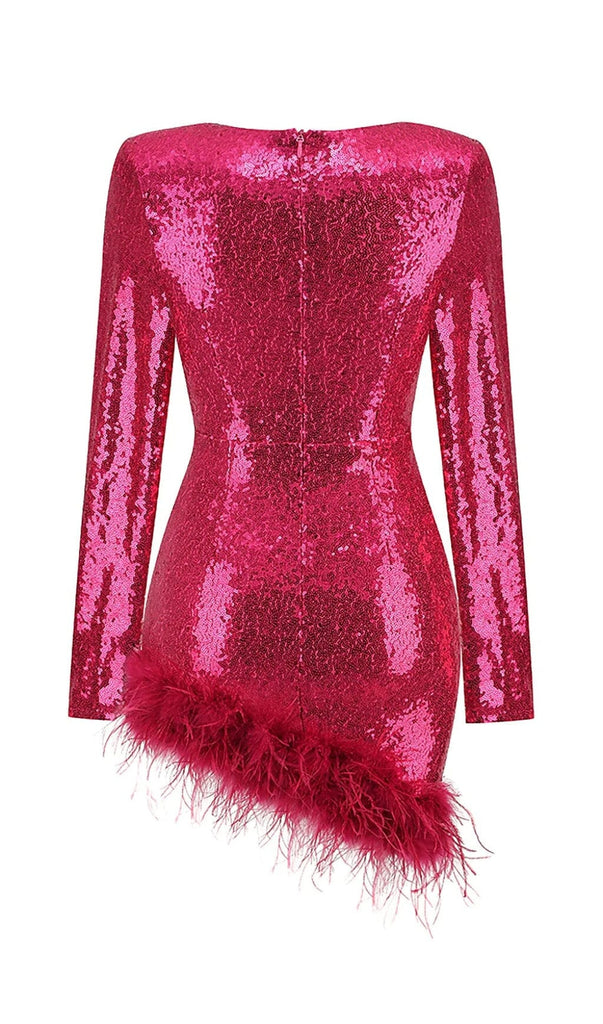 SEQUIN FEATHER MINI DRESS IN PINK Dresses styleofcb 