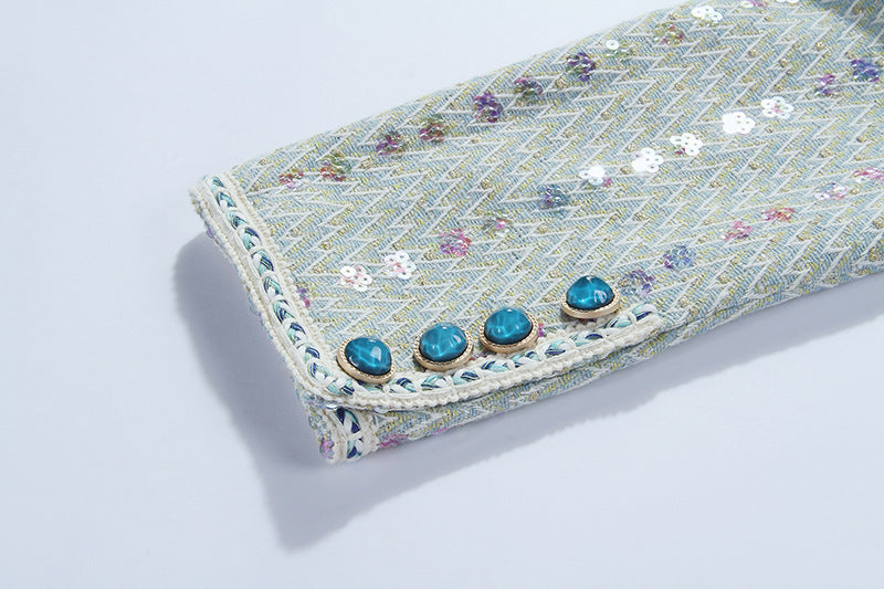 FLORALE TWEED-KNÖPFE-JACKE + MINIROCK