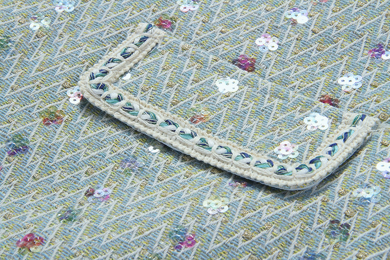 FLORALE TWEED-KNÖPFE-JACKE + MINIROCK