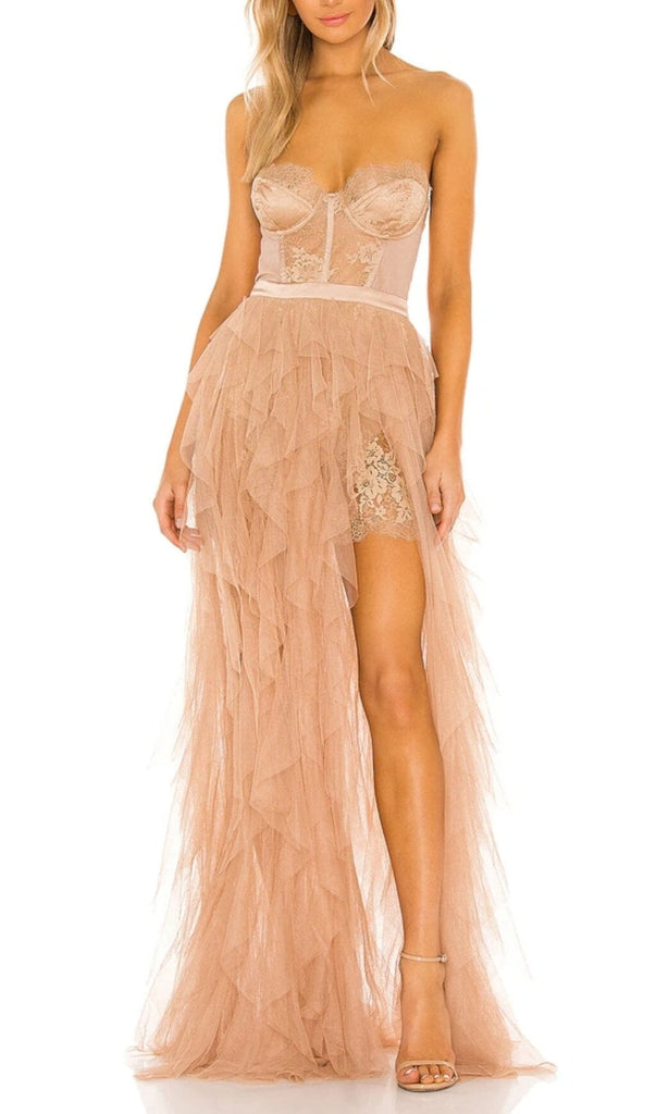 LACE CORSET SLIM MIDI DRESS IN LIGHT ORANGE DRESS styleofcb 