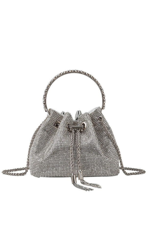 CRYSTAL EMBELLISHED BUCKET BAG IN SILVER Bags styleofcb 