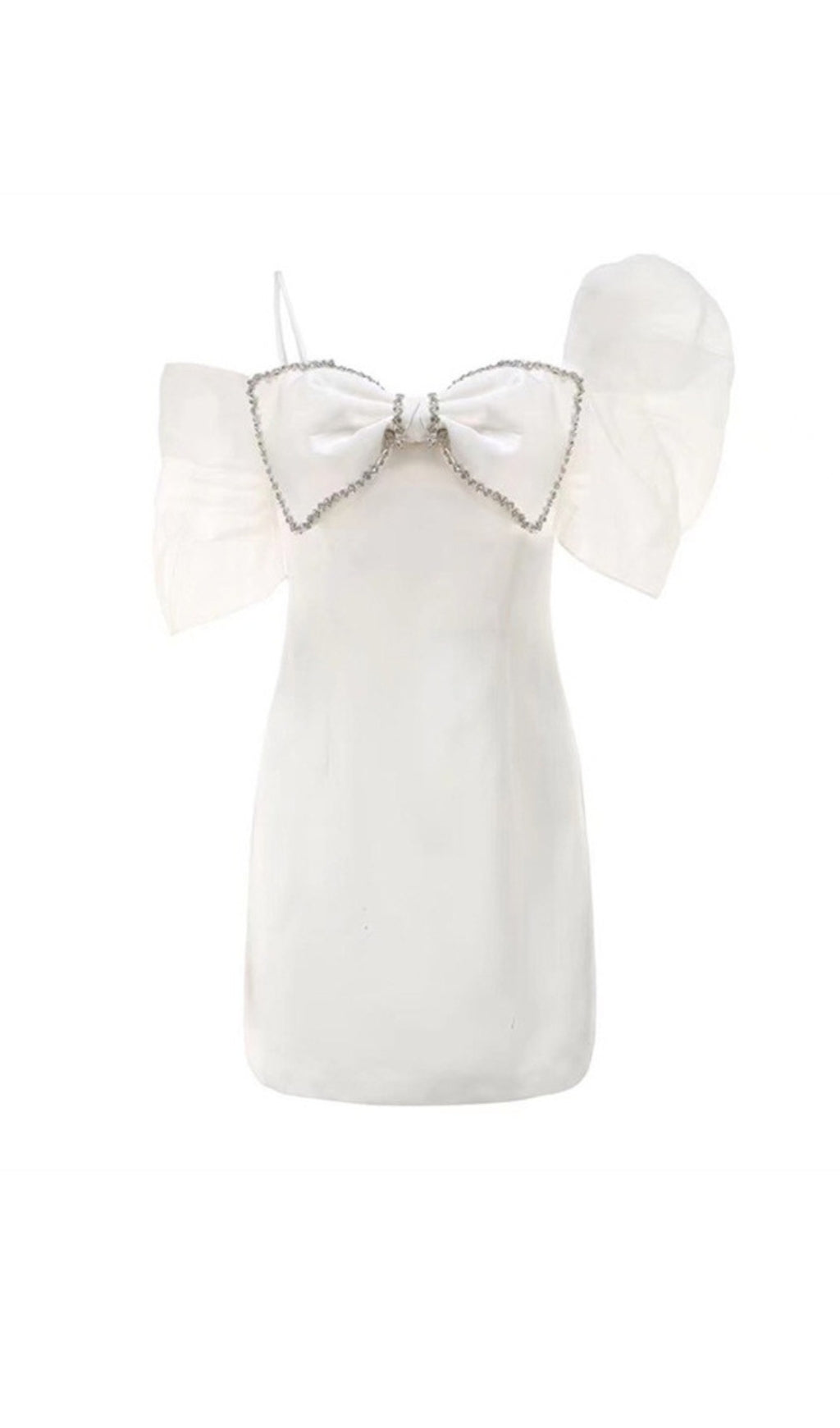 ROBE MINI À NŒUD À MANCHES BOUFFANTES BLANCHE
