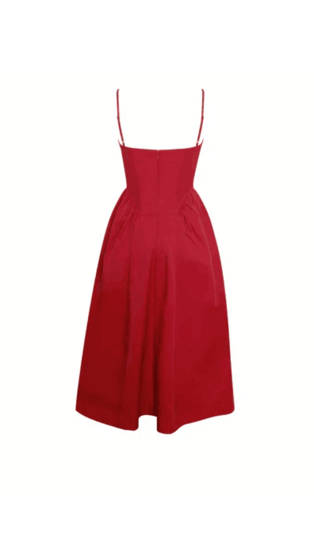 ROTES MIDIKLEID MIT SPITZENBESATZ