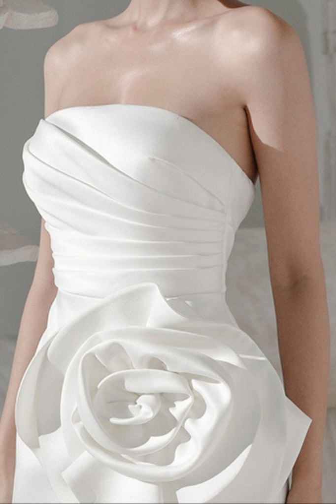 APPLIQUÉD SATIN MINI DRESS IN WHITE DRESS styleofcb 