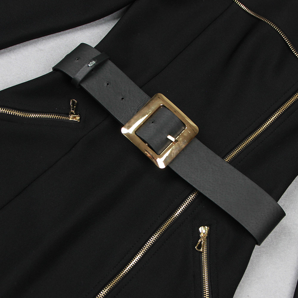 ROBE MIDI EN CRÊPE DE LAINE BIKER NOIRE