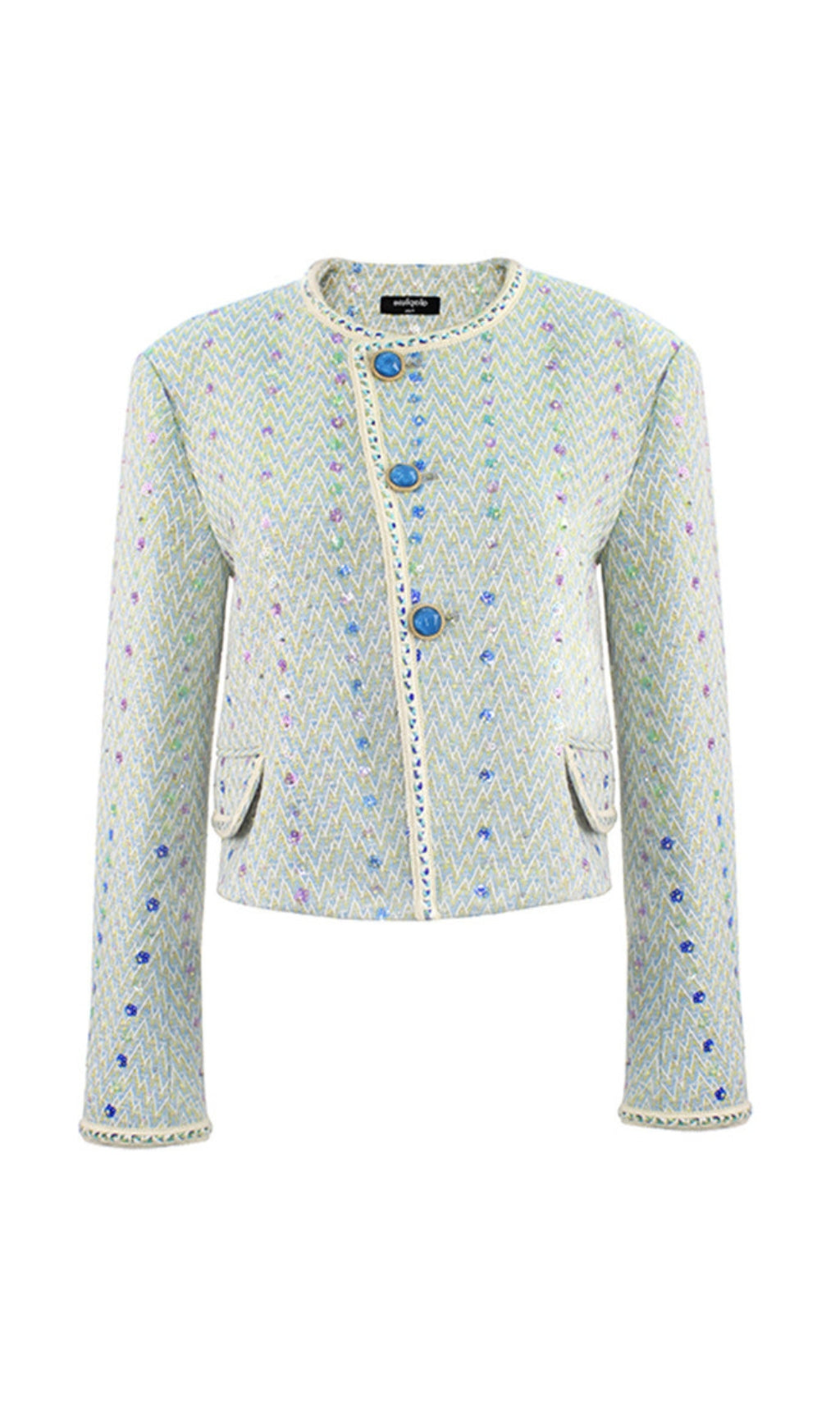 FLORALE TWEED-KNÖPFE-JACKE + MINIROCK
