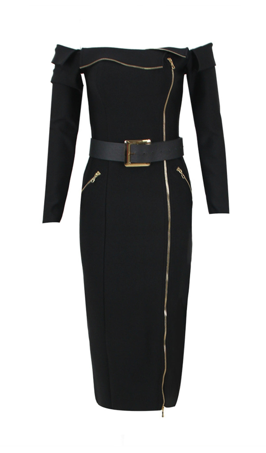 ROBE MIDI EN CRÊPE DE LAINE BIKER NOIRE