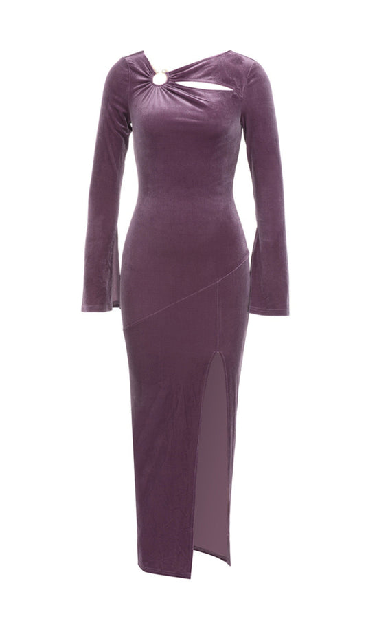 ROBE FENTE SLIM À MANCHES LONGUES TROMPETTE FINE VIOLET
