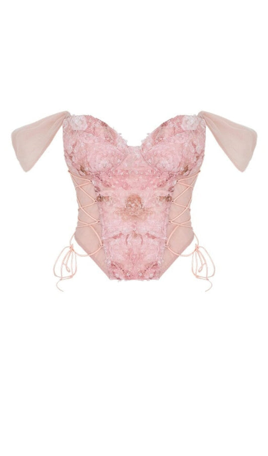 FLORAL EMBROIDERY LACE UP CORSET TOP DRESS STYLE OF CB 