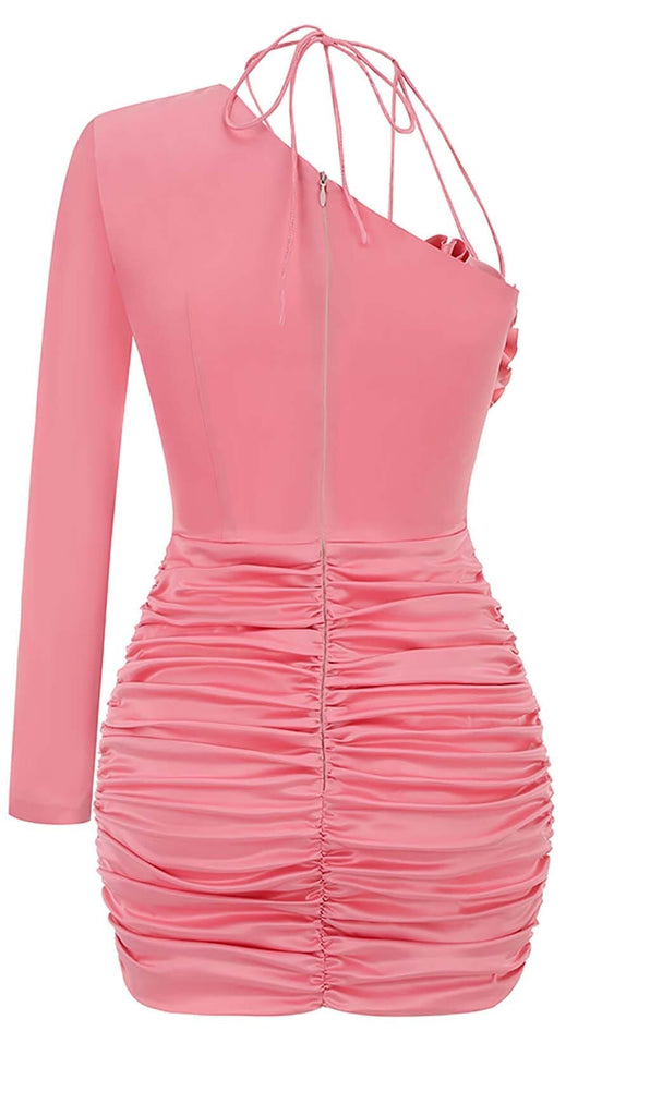 FLORAL ONE SHOULDER SATIN MINI DRESS IN PINK DRESS sis label 