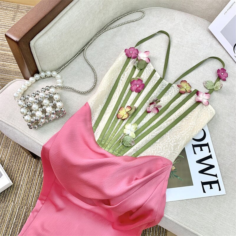 FLOWER VINE CORSET MIDI DRESS IN PINK DRESS STYLE OF CB 