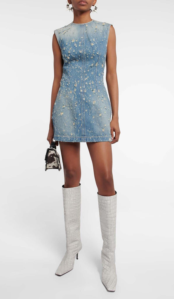 FRAYED DENIM MINI DRESS styleofcb 