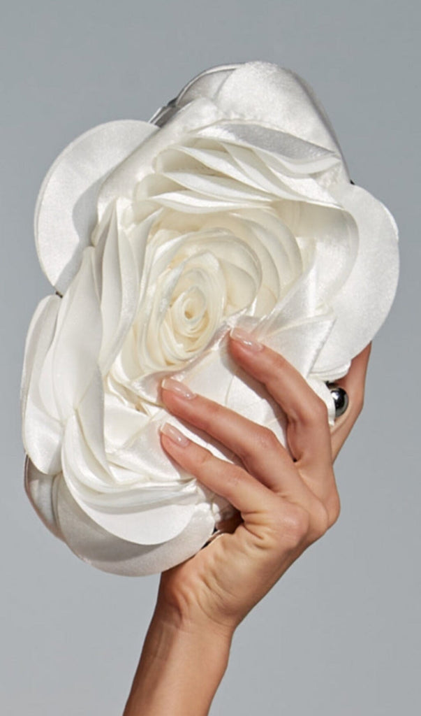 FLOWER SATIN CLUTCH Bags sis label WHITE 