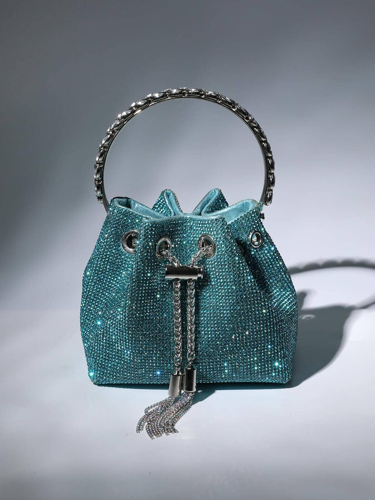 CRYSTAL EMBELLISHED BUCKET BAG IN BLUE Bags styleofcb 