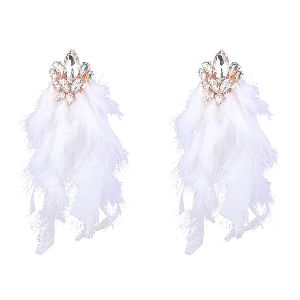 RHINESTONE FEATHER EARRINGS Earrings sis label WHITE 