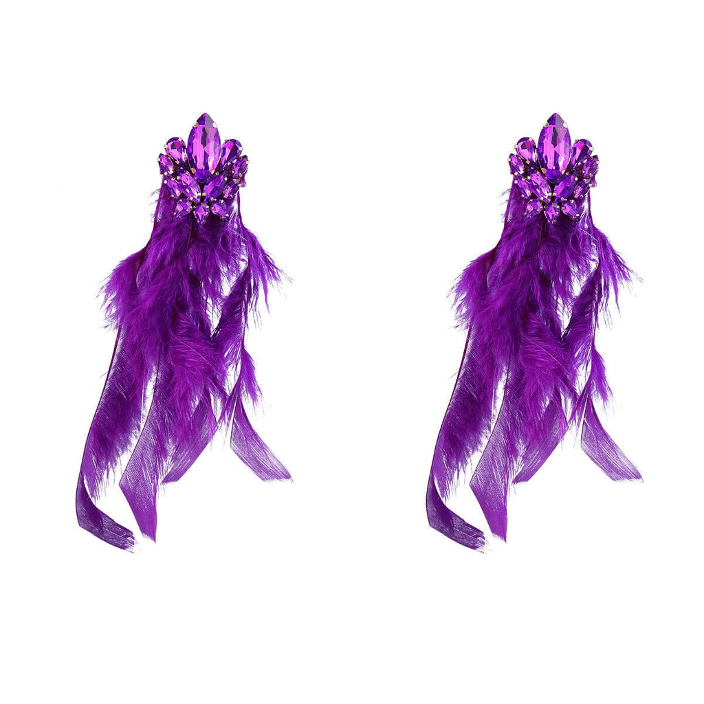 RHINESTONE FEATHER EARRINGS Earrings sis label PURPLE 