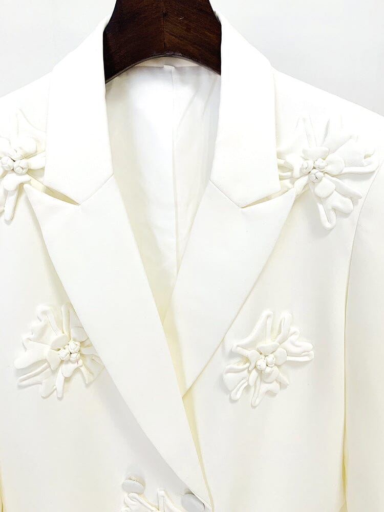 DOUBLE-BREASTED THREE DIMENSIONAL FLORAL SUIT JACKET IN WHITE styleofcb 