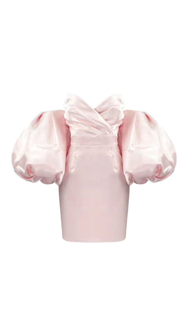 SATIN PUFF SLEEVE MINI DRESS IN PINK Dresses styleofcb 