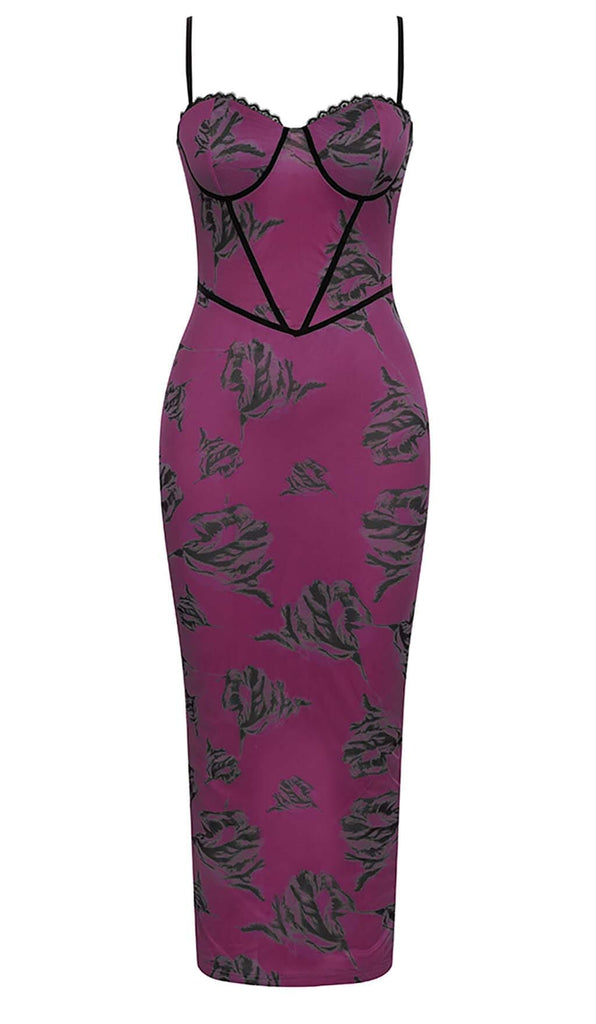 FLORAL STRAPPY CORSET MIDI DRESS DRESS STYLE OF CB XS PURPLE 